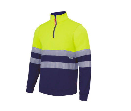 Sweat Bicolore Demi-Zippé Haute Visibilité - Velilla coloris Fluo Yellow/Navy