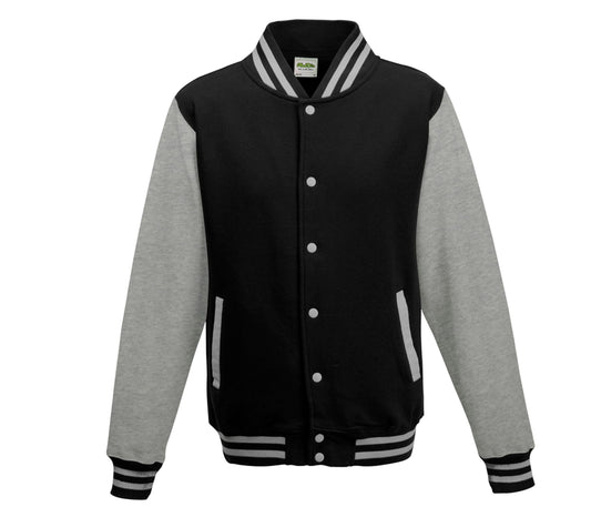Varsity Jacket JH043 - Just Hoods coloris Noir Jais / Gris Chiné