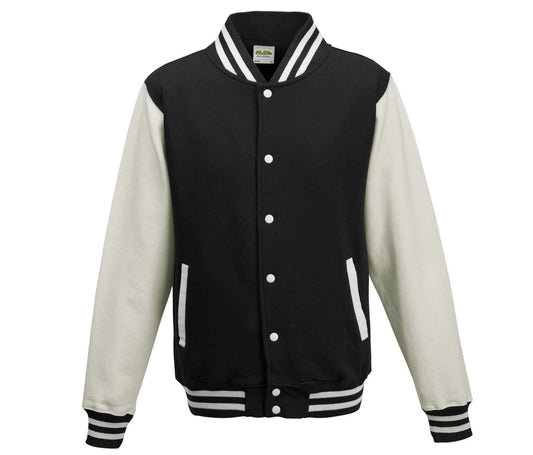 Varsity Jacket JH043 - Just Hoods coloris Noir Jais / Blanc